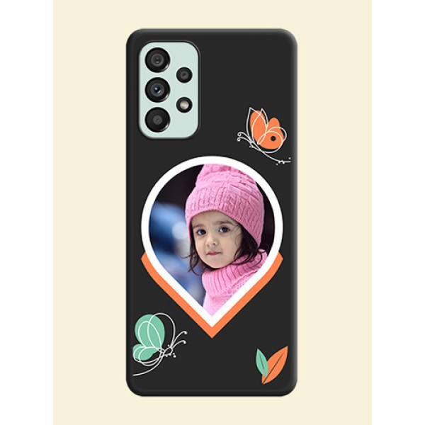 Upload Pic With Simple Butterly Design On Space Black Personalized Soft Matte Phone Covers -Samsung Galaxy A73 5G Upload Pic With Simple Butterly Design On Space Black Personalized Soft Matte Phone Covers -Samsung Galaxy A73 5G