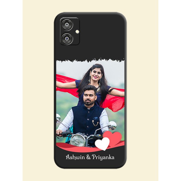 Pink Color Love Shaped Ribbon Design with Text on Space Black Custom Soft Matte Phone Back Cover - Galaxy F04