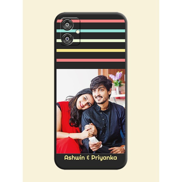 Color Stripes with Photo and Text - Photo on Space Black Soft Matte Mobile Case - Galaxy F04 Color Stripes with Photo and Text - Photo on Space Black Soft Matte Mobile Case - Galaxy F04