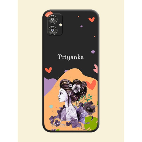Namecase For Her With Fancy Lady Image On Space Black Personalized Soft Matte Phone Covers - Galaxy F04 Namecase For Her With Fancy Lady Image On Space Black Personalized Soft Matte Phone Covers - Galaxy F04