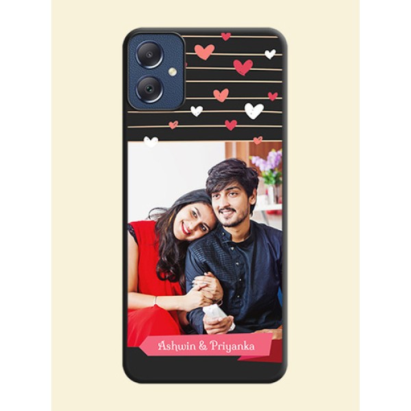 Love Pattern with Name on Pink Ribbon on Photo On Space Black Custom Soft Matte Mobile Back Cover - Galaxy F05 Love Pattern with Name on Pink Ribbon on Photo On Space Black Custom Soft Matte Mobile Back Cover - Galaxy F05