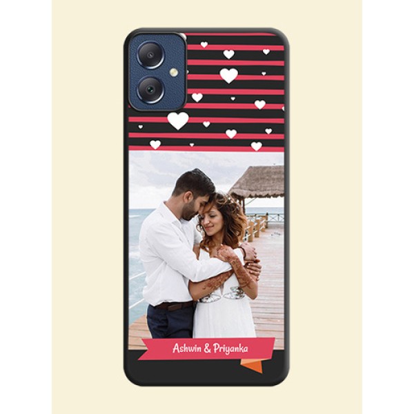 White Color Love Symbols with Pink Lines Pattern On Space Black Custom Soft Matte Mobile Back Cover - Galaxy F05 White Color Love Symbols with Pink Lines Pattern On Space Black Custom Soft Matte Mobile Back Cover - Galaxy F05