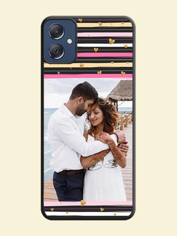 Multicolor Lines and Golden Love Symbols Design on Photo On Space Black Custom Soft Matte Mobile Back Cover - Galaxy F05