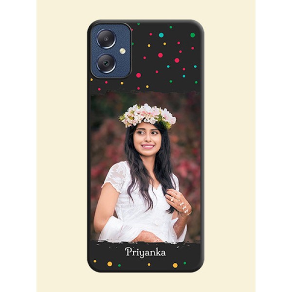 Multicolor Dotted Pattern with Text On Space Black Custom Soft Matte Mobile Back Cover - Galaxy F05 Multicolor Dotted Pattern with Text On Space Black Custom Soft Matte Mobile Back Cover - Galaxy F05