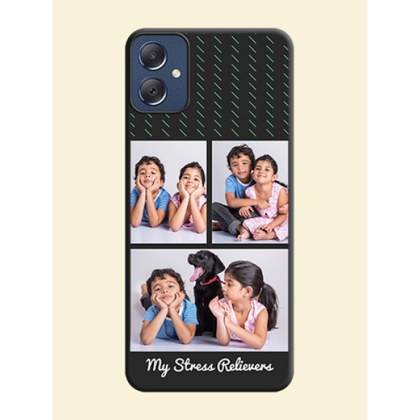 Cross Dotted Pattern with 2 Image Holder On Space Black Custom Soft Matte Mobile Back Cover - Galaxy F05 Cross Dotted Pattern with 2 Image Holder On Space Black Custom Soft Matte Mobile Back Cover - Galaxy F05