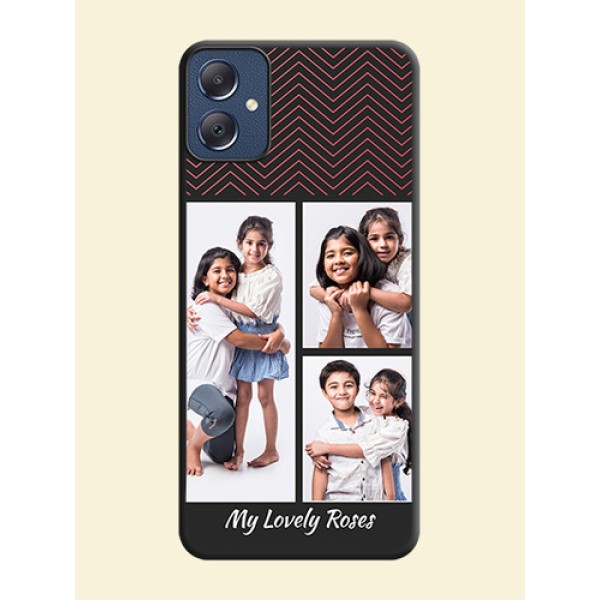 Wave Pattern with 3 Image Holder On Space Black Custom Soft Matte Mobile Back Cover - Galaxy F05 Wave Pattern with 3 Image Holder On Space Black Custom Soft Matte Mobile Back Cover - Galaxy F05