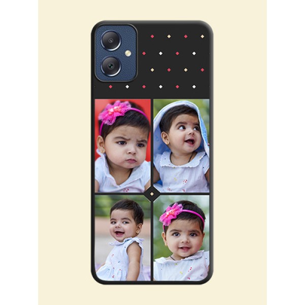 Multicolor Dotted Pattern with 4 Image Holder On Space Black Custom Soft Matte Mobile Back Cover - Galaxy F05 Multicolor Dotted Pattern with 4 Image Holder On Space Black Custom Soft Matte Mobile Back Cover - Galaxy F05