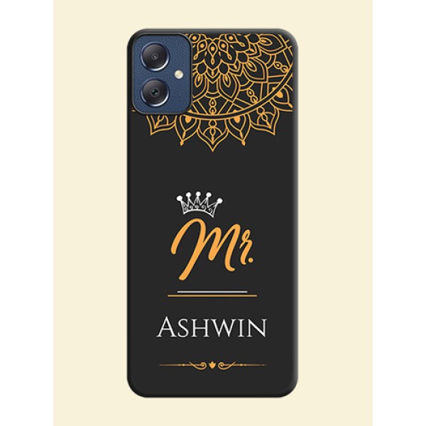 Mr Name with Floral Design On Space Black Custom Soft Matte Mobile Back Cover - Galaxy F05