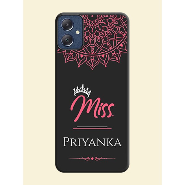 Mrs Name with Floral Design On Space Black Custom Soft Matte Mobile Back Cover - Galaxy F05 Mrs Name with Floral Design On Space Black Custom Soft Matte Mobile Back Cover - Galaxy F05