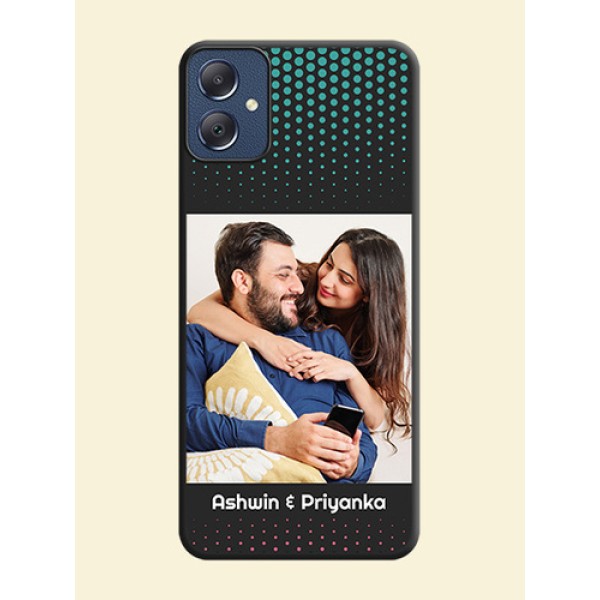 Faded Dots with Grunge Photo Frame and Text On Space Black Custom Soft Matte Mobile Back Cover - Galaxy F05 Faded Dots with Grunge Photo Frame and Text On Space Black Custom Soft Matte Mobile Back Cover - Galaxy F05