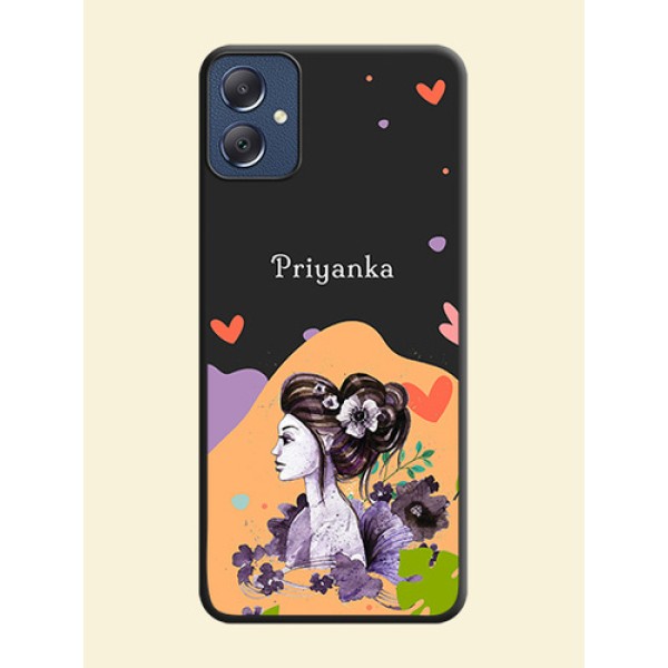 Namecase For Her With Fancy Lady Image On Space Black Custom Soft Matte Mobile Back Cover - Galaxy F05
