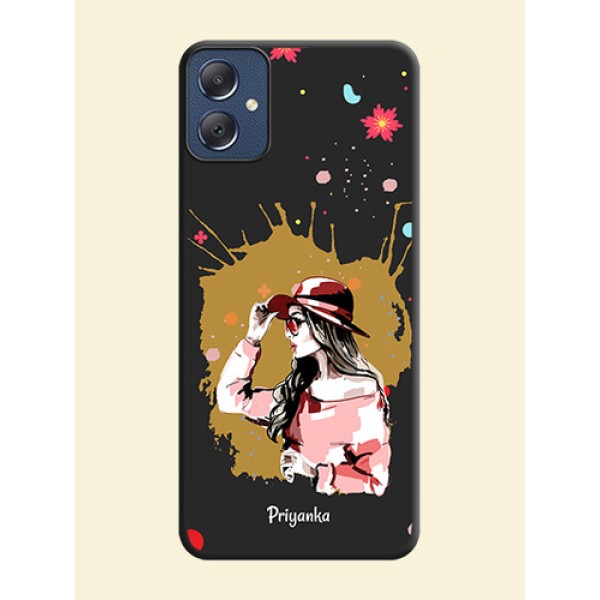 Mordern Lady With Color Splash Background With Custom Text On Space Black Custom Soft Matte Mobile Back Cover - Galaxy F05