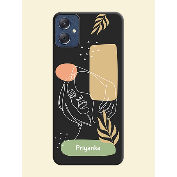 Custom Text With Line Art Of Women & Leaves Design On Space Black Custom Soft Matte Mobile Back Cover - Galaxy F05 Custom Text With Line Art Of Women & Leaves Design On Space Black Custom Soft Matte Mobile Back Cover - Galaxy F05
