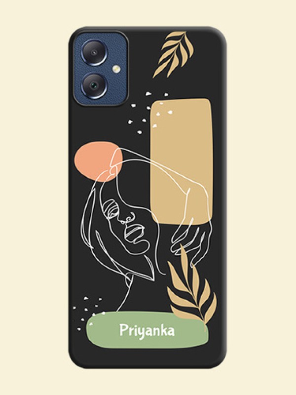 Custom Text With Line Art Of Women & Leaves Design On Space Black Custom Soft Matte Mobile Back Cover - Galaxy F05