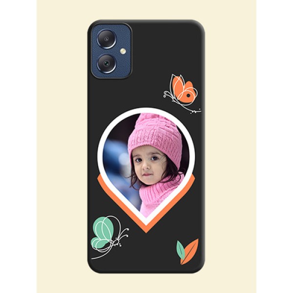 Upload Pic With Simple Butterly Design On Space Black Custom Soft Matte Mobile Back Cover - Galaxy F05 Upload Pic With Simple Butterly Design On Space Black Custom Soft Matte Mobile Back Cover - Galaxy F05