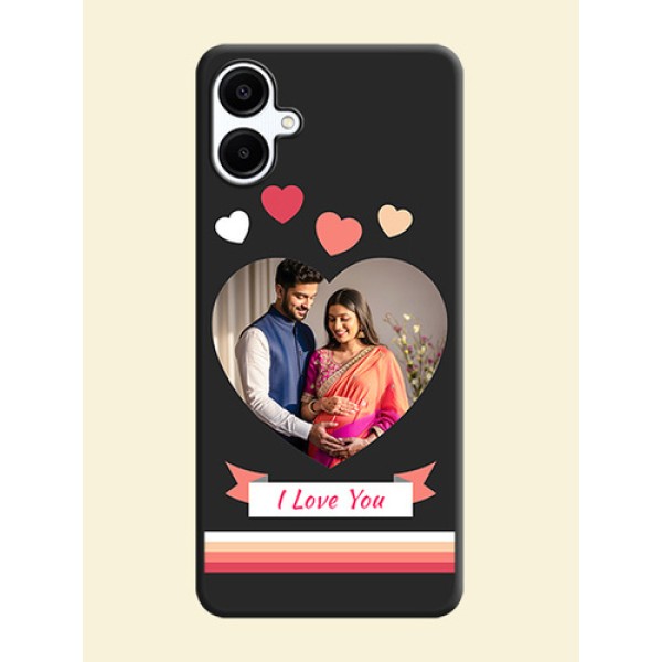 Love Shaped Photo with Colorful Stripes On Space Black Custom Soft Matte Mobile Back Cover - Galaxy F06 Love Shaped Photo with Colorful Stripes On Space Black Custom Soft Matte Mobile Back Cover - Galaxy F06