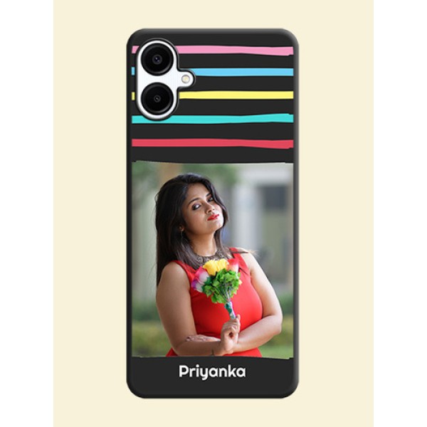Multicolor Lines with Image On Space Black Custom Soft Matte Mobile Back Cover - Galaxy F06 Multicolor Lines with Image On Space Black Custom Soft Matte Mobile Back Cover - Galaxy F06
