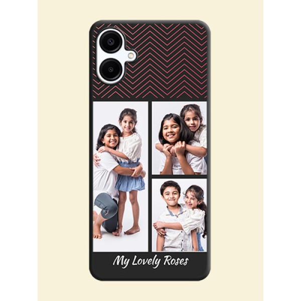 Wave Pattern with 3 Image Holder On Space Black Custom Soft Matte Mobile Back Cover - Galaxy F06 Wave Pattern with 3 Image Holder On Space Black Custom Soft Matte Mobile Back Cover - Galaxy F06
