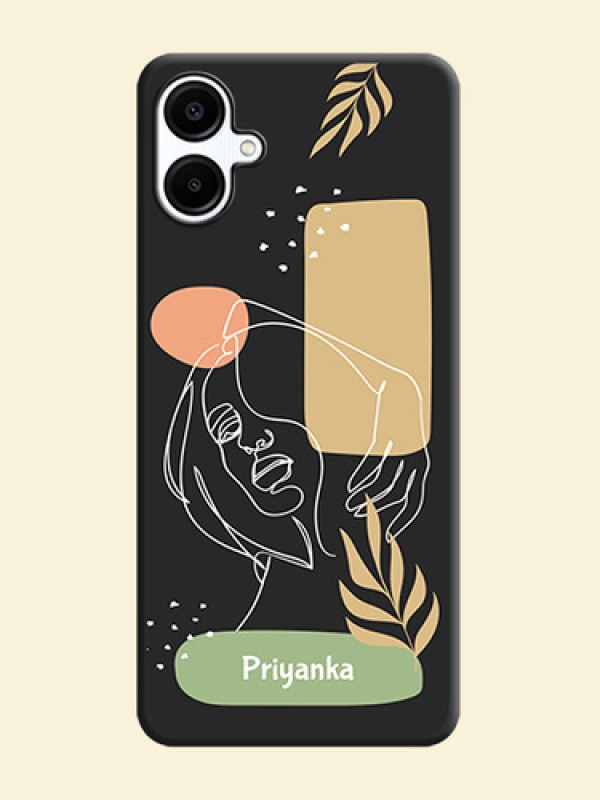 Custom Text With Line Art Of Women & Leaves Design On Space Black Custom Soft Matte Mobile Back Cover - Galaxy F06