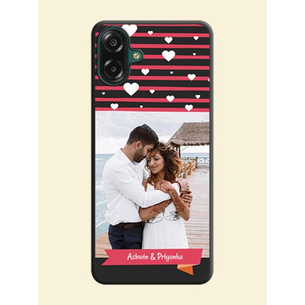 White Color Love Symbols with Pink Lines Pattern On Space Black Custom Soft Matte Mobile Back Cover - Samsung Galaxy F07 White Color Love Symbols with Pink Lines Pattern On Space Black Custom Soft Matte Mobile Back Cover - Samsung Galaxy F07