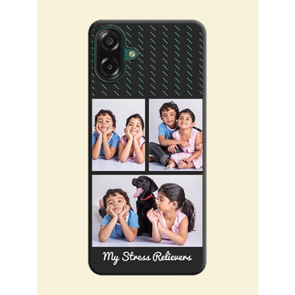 Cross Dotted Pattern with 2 Image Holder On Space Black Custom Soft Matte Mobile Back Cover - Samsung Galaxy F07 Cross Dotted Pattern with 2 Image Holder On Space Black Custom Soft Matte Mobile Back Cover - Samsung Galaxy F07