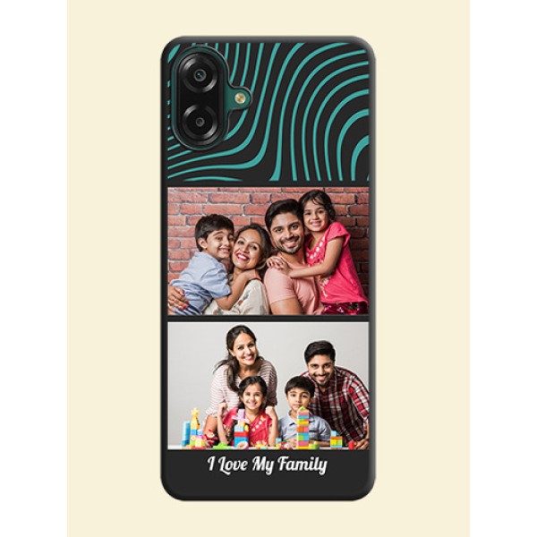 Wave Pattern with 2 Image Holder On Space Black Custom Soft Matte Mobile Back Cover - Samsung Galaxy F07 Wave Pattern with 2 Image Holder On Space Black Custom Soft Matte Mobile Back Cover - Samsung Galaxy F07