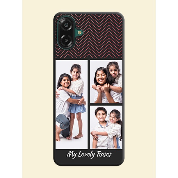 Wave Pattern with 3 Image Holder On Space Black Custom Soft Matte Mobile Back Cover - Samsung Galaxy F07