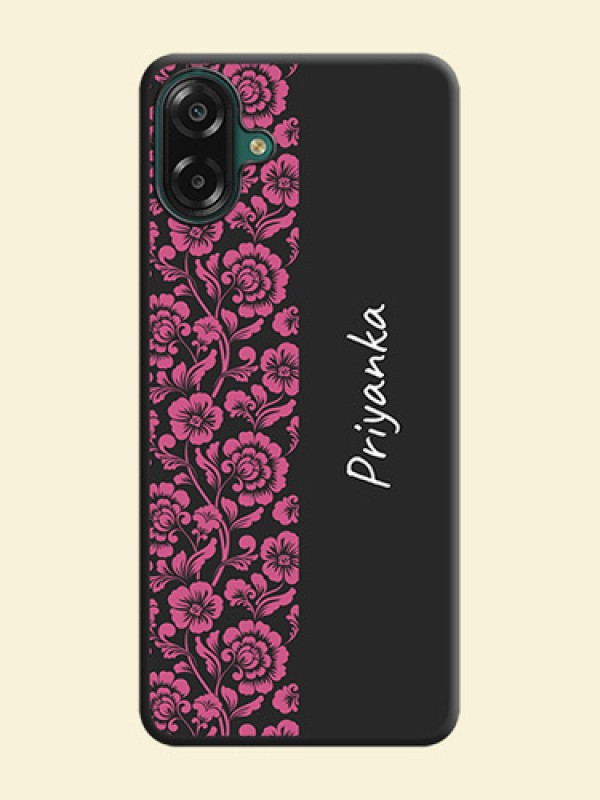Pink Floral Pattern Design With Custom Text On Space Black Custom Soft Matte Mobile Back Cover - Samsung Galaxy F07