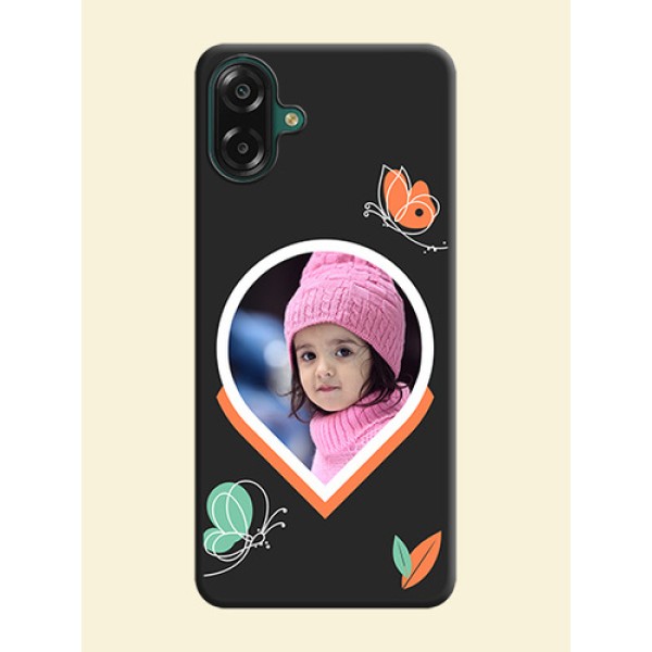 Upload Pic With Simple Butterly Design On Space Black Custom Soft Matte Mobile Back Cover - Samsung Galaxy F07 Upload Pic With Simple Butterly Design On Space Black Custom Soft Matte Mobile Back Cover - Samsung Galaxy F07