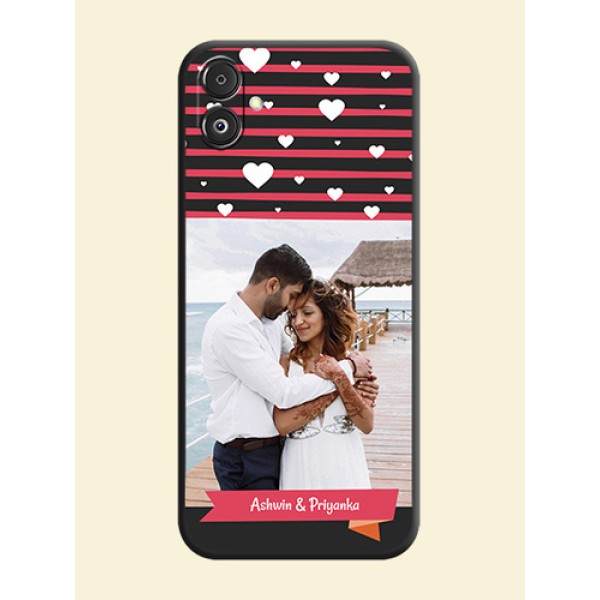 White Color Love Symbols with Pink Lines Pattern on Space Black Custom Soft Matte Phone Cases - Galaxy F14 5G