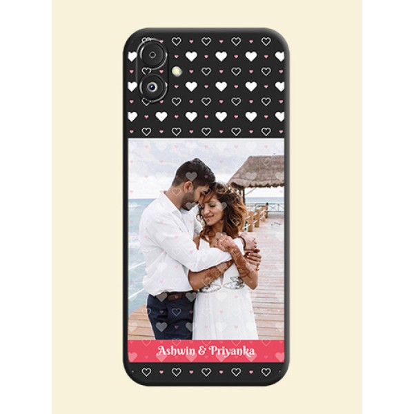 White Color Love Symbols with Text Design - Photo on Space Black Soft Matte Phone Cover - Galaxy F14 5G
