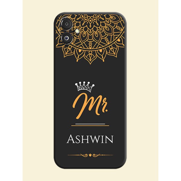 Mr Name with Floral Design on Personalised Space Black Soft Matte Cases - Galaxy F14 5G Mr Name with Floral Design on Personalised Space Black Soft Matte Cases - Galaxy F14 5G
