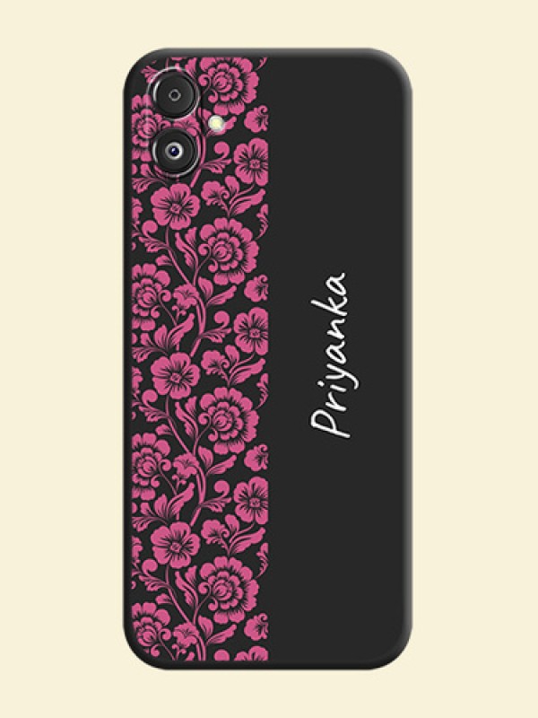 Pink Floral Pattern Design With Custom Text On Space Black Personalized Soft Matte Phone Covers - Galaxy F14 5G