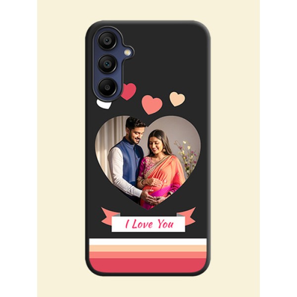 Love Shaped Photo with Colorful Stripes on Personalised Space Black Soft Matte Cases - Galaxy F15 5G Love Shaped Photo with Colorful Stripes on Personalised Space Black Soft Matte Cases - Galaxy F15 5G