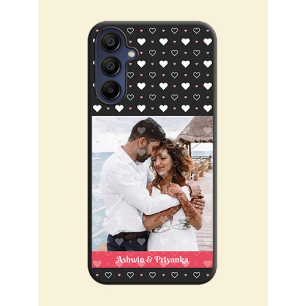 White Color Love Symbols with Text Design - Photo on Space Black Soft Matte Phone Cover - Galaxy F15 5G
