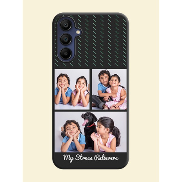 Cross Dotted Pattern with 2 Image Holder on Personalised Space Black Soft Matte Cases - Galaxy F15 5G Cross Dotted Pattern with 2 Image Holder on Personalised Space Black Soft Matte Cases - Galaxy F15 5G