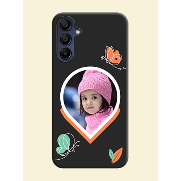 Upload Pic With Simple Butterly Design On Space Black Personalized Soft Matte Phone Covers - Galaxy F15 5G Upload Pic With Simple Butterly Design On Space Black Personalized Soft Matte Phone Covers - Galaxy F15 5G