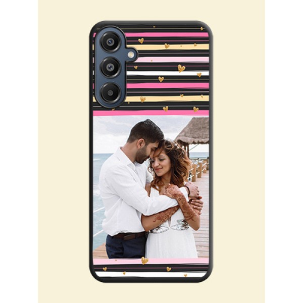 Multicolor Lines and Golden Love Symbols Design on Photo On Space Black Custom Soft Matte Mobile Back Cover - Galaxy F16 5G