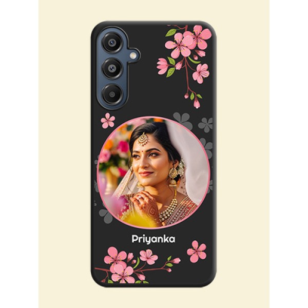 Round Image with Pink Color Floral Design on Photo On Space Black Custom Soft Matte Mobile Back Cover - Galaxy F16 5G Round Image with Pink Color Floral Design on Photo On Space Black Custom Soft Matte Mobile Back Cover - Galaxy F16 5G