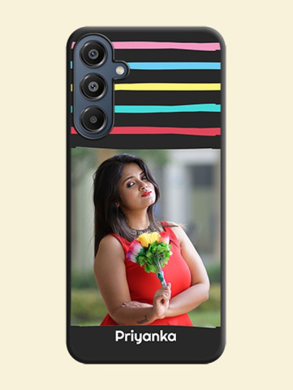 Multicolor Lines with Image On Space Black Custom Soft Matte Mobile Back Cover - Galaxy F16 5G
