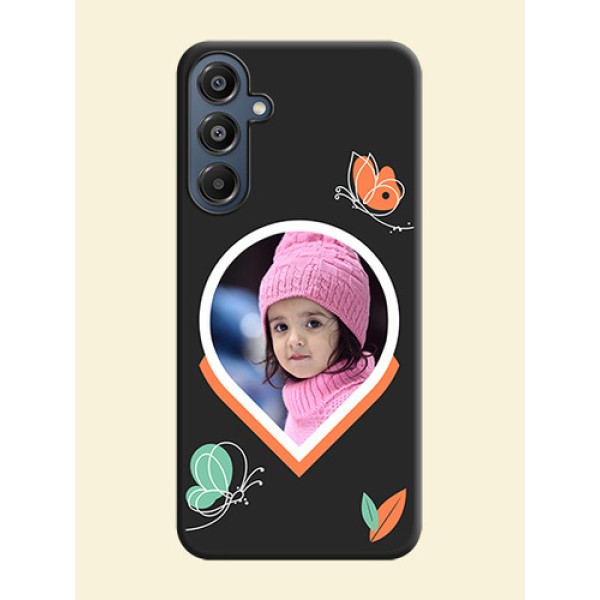Upload Pic With Simple Butterly Design On Space Black Custom Soft Matte Mobile Back Cover - Galaxy F16 5G Upload Pic With Simple Butterly Design On Space Black Custom Soft Matte Mobile Back Cover - Galaxy F16 5G