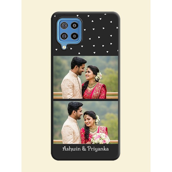 Miniature Love Symbols with Name on Space Black Custom Soft Matte Back Cover - Galaxy F22 Miniature Love Symbols with Name on Space Black Custom Soft Matte Back Cover - Galaxy F22