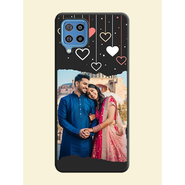 Love Hangings with Splash Wave Picture on Space Black Custom Soft Matte Phone Back Cover - Galaxy F22 Love Hangings with Splash Wave Picture on Space Black Custom Soft Matte Phone Back Cover - Galaxy F22
