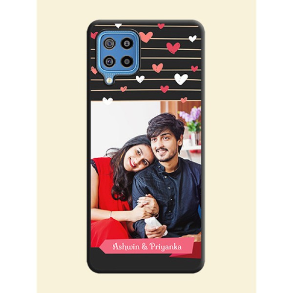 Love Pattern with Name on Pink Ribbon on Photo on Space Black Soft Matte Back Cover - Galaxy F22 Love Pattern with Name on Pink Ribbon on Photo on Space Black Soft Matte Back Cover - Galaxy F22