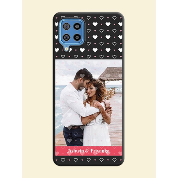 White Color Love Symbols with Text Design on Photo on Space Black Soft Matte Phone Cover - Galaxy F22 White Color Love Symbols with Text Design on Photo on Space Black Soft Matte Phone Cover - Galaxy F22