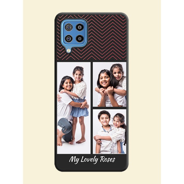 Wave Pattern with 3 Image Holder on Space Black Custom Soft Matte Back Cover - Galaxy F22 Wave Pattern with 3 Image Holder on Space Black Custom Soft Matte Back Cover - Galaxy F22