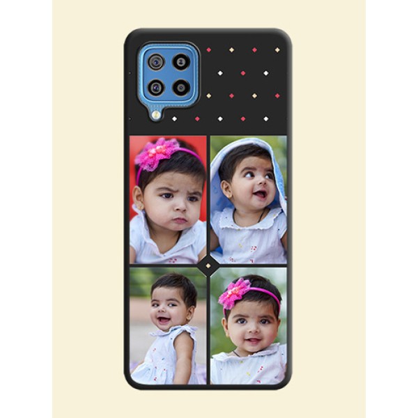 Multicolor Dotted Pattern with 4 Image Holder on Space Black Custom Soft Matte Phone Cases - Galaxy F22 Multicolor Dotted Pattern with 4 Image Holder on Space Black Custom Soft Matte Phone Cases - Galaxy F22
