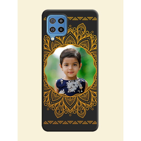 Round Image with Floral Design on Photo on Space Black Soft Matte Mobile Cover - Galaxy F22 Round Image with Floral Design on Photo on Space Black Soft Matte Mobile Cover - Galaxy F22