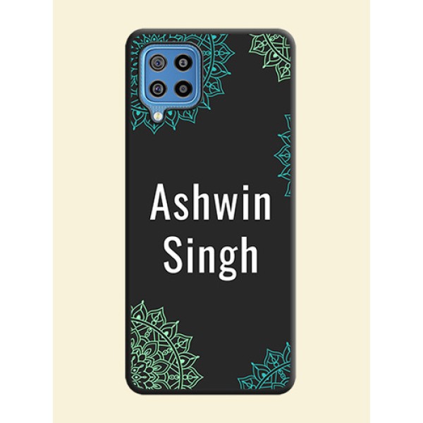 Your Name with Floral Design on Space Black Custom Soft Matte Back Cover - Galaxy F22