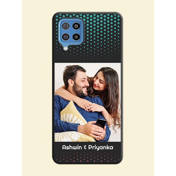 Faded Dots with Grunge Photo Frame and Text on Space Black Custom Soft Matte Phone Cases - Galaxy F22 Faded Dots with Grunge Photo Frame and Text on Space Black Custom Soft Matte Phone Cases - Galaxy F22